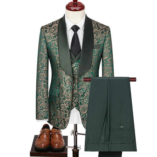 Elegant Plus-Size Men's Jacquard 3-Piece Suit for Weddings and Formal Events